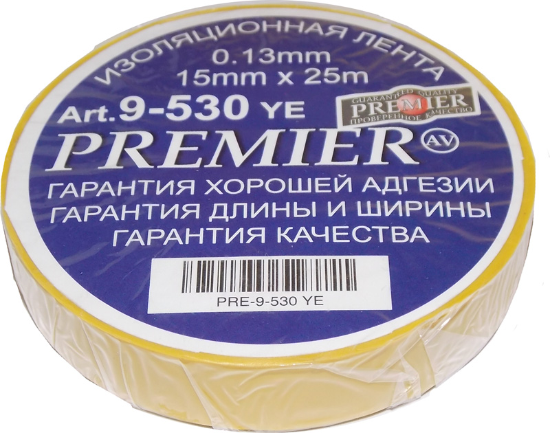 Изолента Premier ПВХ 15мм x 25м желтая /9-530/ 