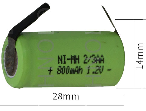 Аккумулятор 2/3AA 800mAH 1.2v NiMh 28x14 мм, 