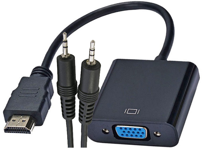 825e Адаптер-переходник HDMI->VGA(м) питание 5v microUSB+AUX. 2 кабеля в комплекте, 