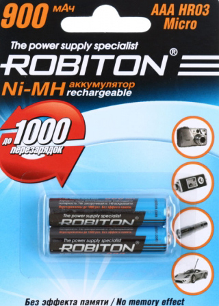 Аккумуляторы AAA (R3) 900mAh 1.2v NiMh ROBITON, цена за пару, 