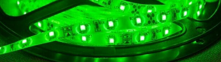 Светодиодная лента зеленая 2835* 60шт 12v, ip65, 4.8 Вт/1м, 1м, 