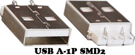 UA34a Штекер USB A-1P SMD2 на поверхность платы, 