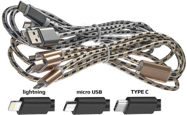 800(3) Универсальный кабель USB to iPhone5+MicroUSB+Type-С UMIT-0009 1.2 м 