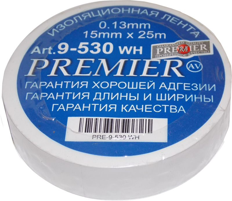 Изолента Premier ПВХ 15мм x 25м белая /9-530/ 