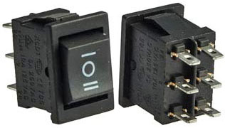 KR11 Выключатель KCD1-203-1-C6-B/6P = MRS-203-3 = RWB-210, 3 pin On-Off-On. 250v 3а 6 pin 