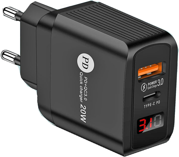 Зарядное устройство USB 5v 3.5A, USB+Type-C, вольтметр-амперметр, KeKe-PD-01.
