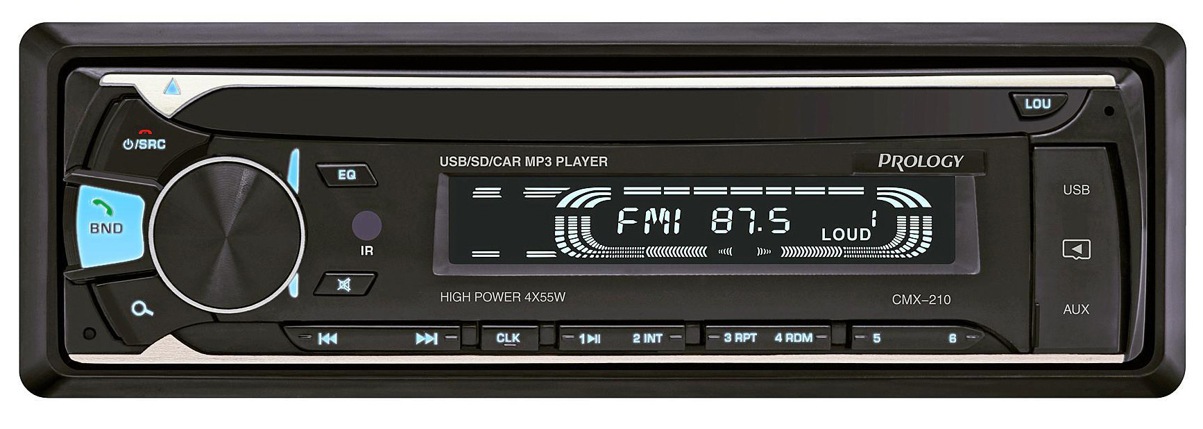 Авто MP3 PROLOGY CMX-210 4x55Вт / BT/ USB/ SD/ AUX/ FM/ 4RCA/ ПДУ цветная подсветка