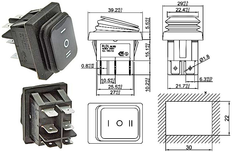 KR40b  SB090-IP65-on-off-on 22x30mm 