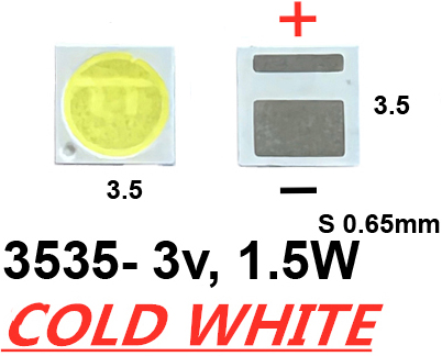 Светодиод SMD белый 3535 3v 1.5W (минус широкий) 