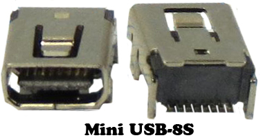U90 Гнездо Mini USB-8S на плату (SMD) ножки - в отверстия 