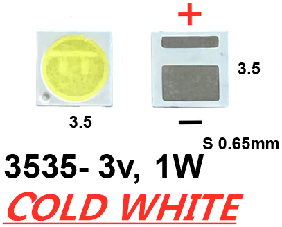 Светодиод SMD белый 3535 3v 1W (минус широкий) 