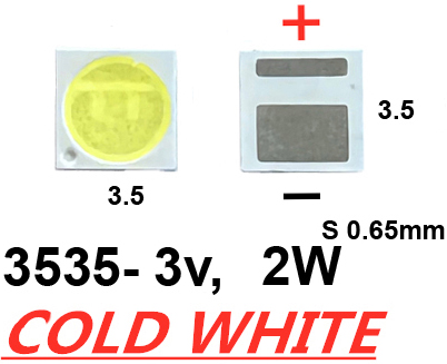 Светодиод SMD белый 3535 3v 2W (минус широкий) 