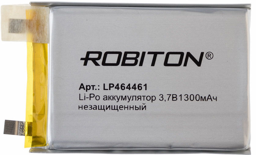 Аккумулятор 3.7В 1300мАч ROBITON LP464461литиево-полимерный без защитыразмеры 62х44х4 мм