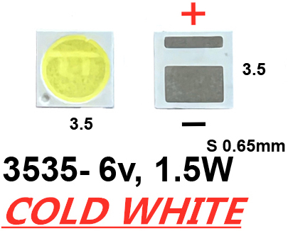 Светодиод SMD белый 3535 6v 1.5W (минус широкий) 