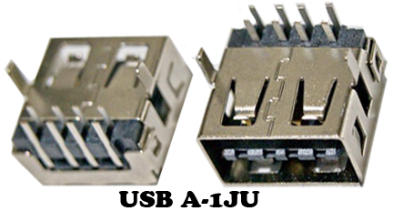 U56A Гнездо USBA-1JU двухстороннее, в отверстия на плату. 