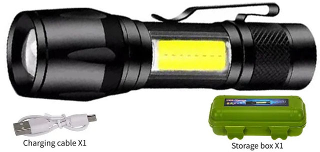 Фонарь ручной Plutus-Quinn оперативный аккумуляторный LED + COB в пластиковом боксе, + шнур USB