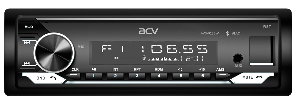 Авто MP3 ACV AVS-928BW 4x50Вт/ BT/ USB/ SD/ AUX/ FM/ 4RCA белая подсветка