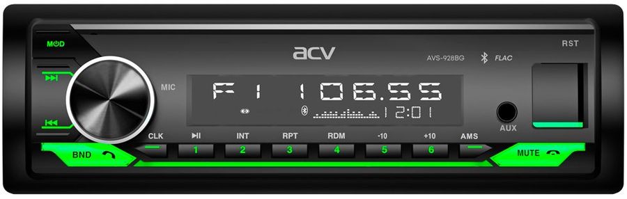 Авто MP3 ACV AVS-928BG 4x50Вт/ BT/ USB/ SD/ AUX/ FM/ 4RCA зеленая подсветка