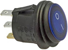 KR19c Выключатель SB040-12V BLUE IP65 on-off 3pin, подстветка 12в, ф=20 мм, 