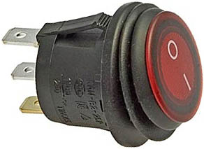 KR20d Выключатель SB040-12V RED IP65 on-off 3pin с подстветкой 12в, ф=20мм, 
