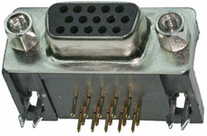 L08 Гнездо DHR-15FA (VGA) на плату, угловой, 15 pin 3 ряда, 