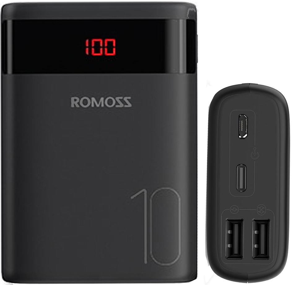 Аккумулятор PowerBank ROMOSS 10 AH с индикацией уровня заряда, 2USB+Type-C+MicroUSAB, 