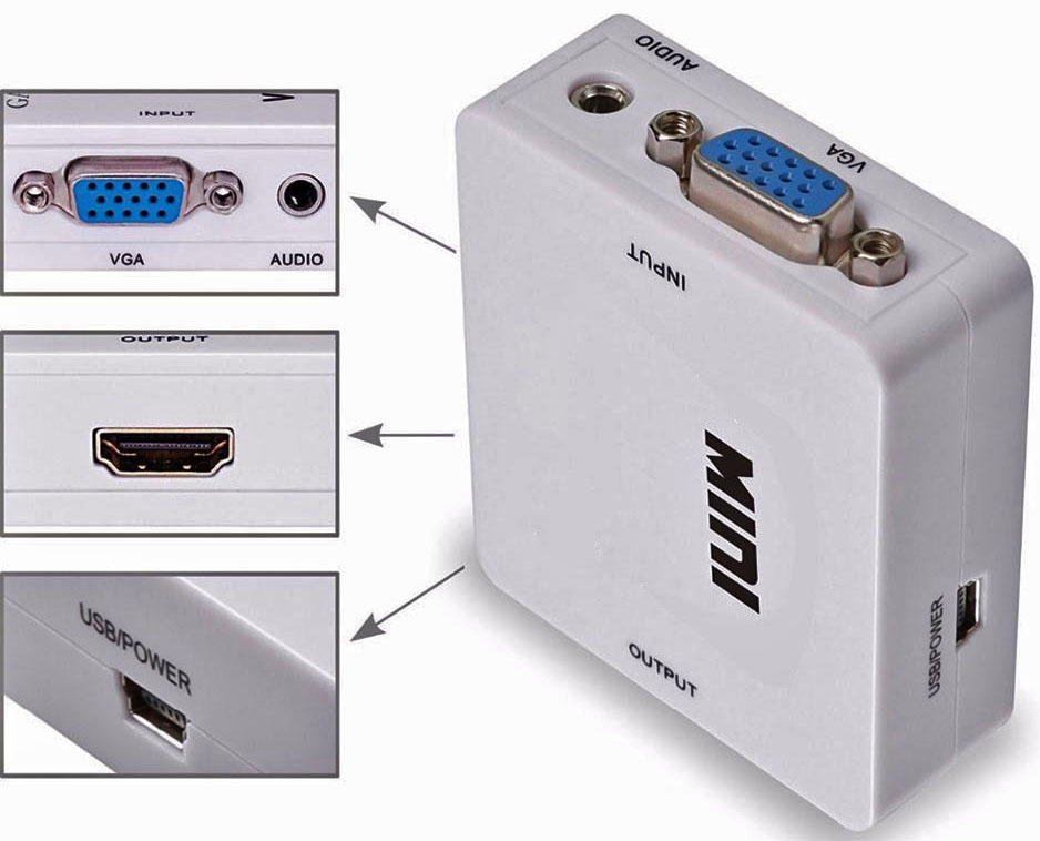 824c Адаптер-переходник VGA(м)->HDMI с кабелем, питанием 5v miniUSB+AUX+шнур комплекте /A1586/ 