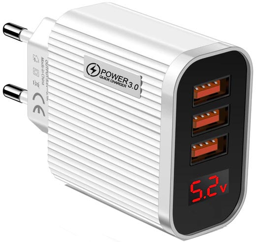 Зарядное устройство USB 5v 3.1A, 3 USB, вольтметр-амперметр, 36-2S, 