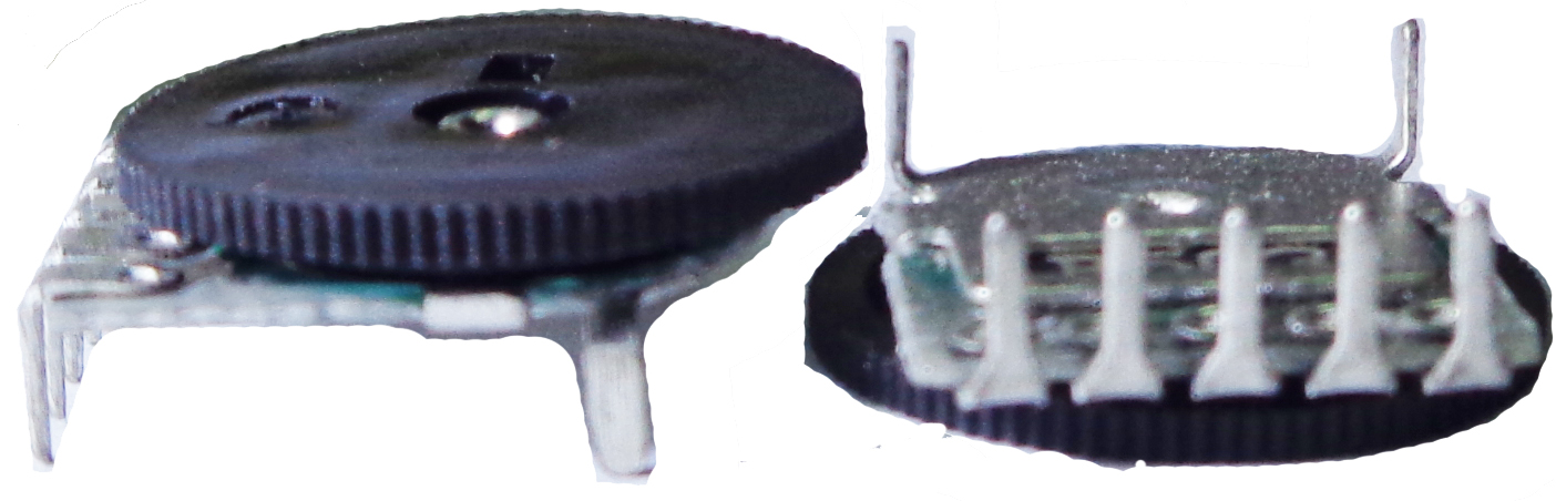 Резистор переменный 2* 10к на плату сдвоенный, с маховиком, для карманных устройств. 