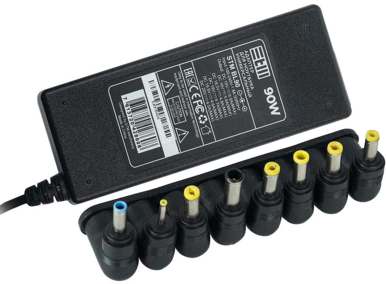 Блок питания 18.5v/ 19v/ 19.5v 4.7A 90W + USB 5v 1a, 5.5х2.5/ 5.0х3.0/ 4.0х1.35/ 6.5х4.4/ 5.5х1.7/ 2.5х0.7/ 4.5х3.0 мм STM BL90, каждый коннектор соответсвует определенному напряжению, 