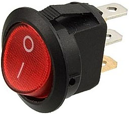 KR20 Выключатель KCD1-101N-8-C3-R/3P= IRS-101-9C on-off подсветка 220v пос.Ф20мм, габар. Ф23мм красный 