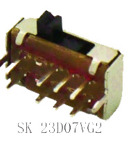 KV25 Переключатель движковый угловой SK23D07VG2 3 положения, шток 2мм, габарит 13*7*4мм, 6pin 