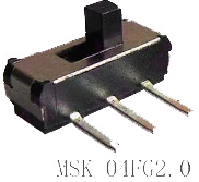 KV12 Переключатель движковый MSK01GD2.0=IS-1260 2 положения, шток 2мм габарит 9*3,5*3,2мм, 3pin 