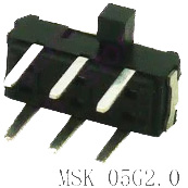 KV15 Переключатель движковый угловой MSK05G2.0=IS-2245 2 положения, шток 2мм габарит 9*3,5*3,5мм, 6pin 