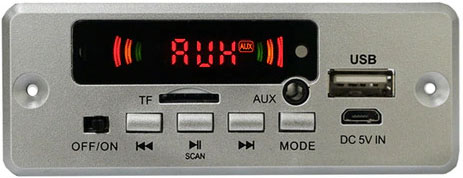 Блок мультимедийного плеера с BT, FM, USB, 4 кнопки в ряд+выключатель, +MicroUSB