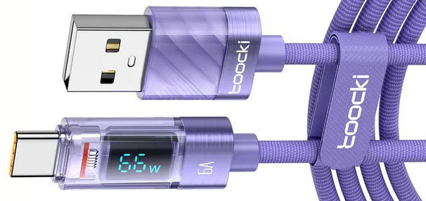 805 Кабель USB AM - TYPE-C 1м, быстрая зарядка, дакроноая оплетка, ваттметр TOOCKI / до 6 А 