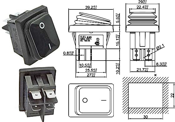 KR35E  SB089  IP65 on-off  . 22x30mm 