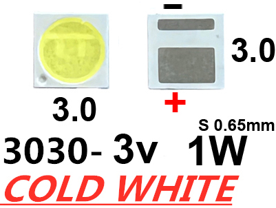 Светодиод SMD белый 3030 3v 1W (плюс широкий) 