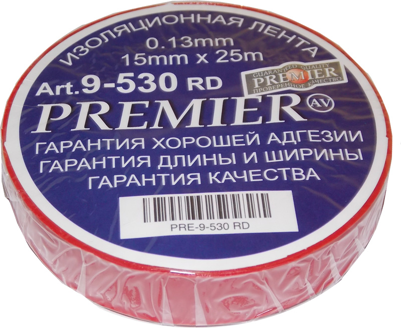 Изолента Premier ПВХ 15мм x 25м красная /9-530/ 
