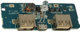Плата заряда USB для внешнего ЗУ с индиктором для 18650; Li-Pol (3,7..4,2 В), вход - microUSB 1А; выход - 2USB 2*1А 5в /EM-847/ 
