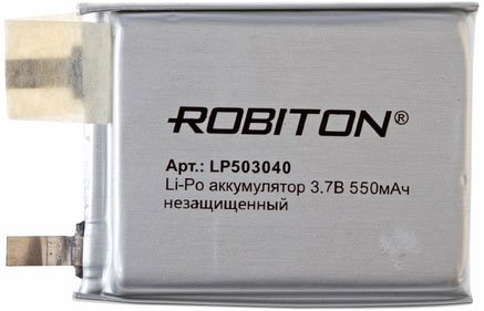 Аккумулятор 3.7В 550мАч ROBITON LP503040 без защиты размеры 43х30х3,7мм