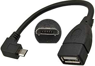 D77a Переходник гнездо USB AF >=> штекер microUSB, OTG гибкий, угловой 0,15м, 