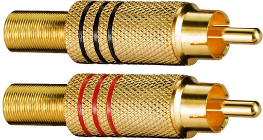 B05a Штекер RCA корпус gold, пайка, на кабель 6мм, 