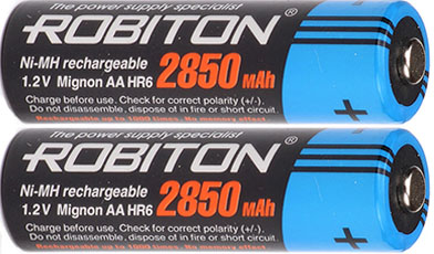 Аккумуляторы AA (R6) 2850mAh 1.2v NiMh ROBITON, цена за пару, 