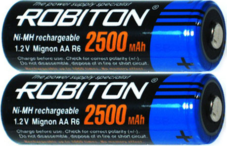 Аккумуляторы AA (R6) 2500mAh 1.2v NiMh ROBITON, цена за пару, 