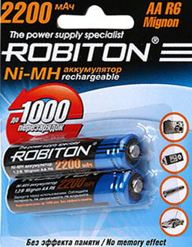 Аккумуляторы AA (R6) 2200mAh 1.2v NiMh ROBITON, цена за пару, 