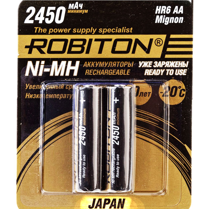 Аккумуляторы AA (R6) 2450mAh 1.2v NiMh ROBITON JAPAN ЦЕНА ЗА ПАРУ 