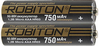 Аккумуляторы AAA (R3) 750mAh 1.2v NiMh ROBITON JAPAN, цена за пару, 