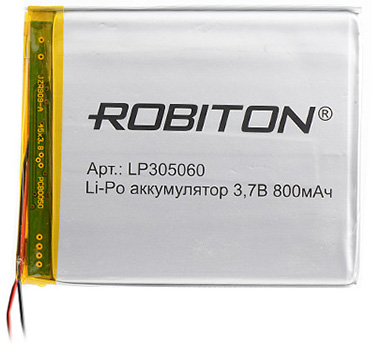 Аккумулятор 3.7В 800мАч ROBITON LP305060 литиево-полимерный размеры 60х50х3 мм 