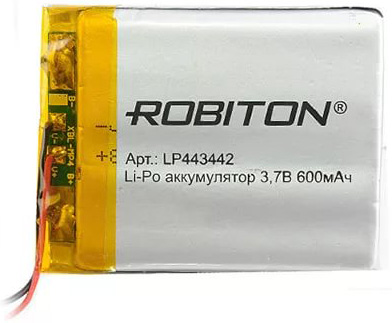 Аккумулятор 3.7В 600мАч ROBITON LP443442 литиево-полимерный размеры 41х34,5х3,8 мм 